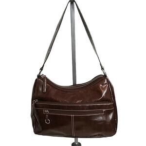 Aurielle Brown Leather Shoulder Bag Purse Zip Closure Classic